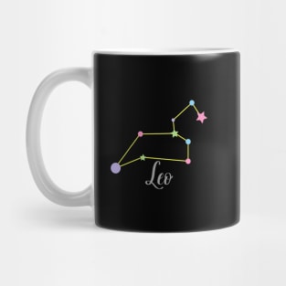 Leo Zodiac Constellation in Rainbow Pastels - Black Mug